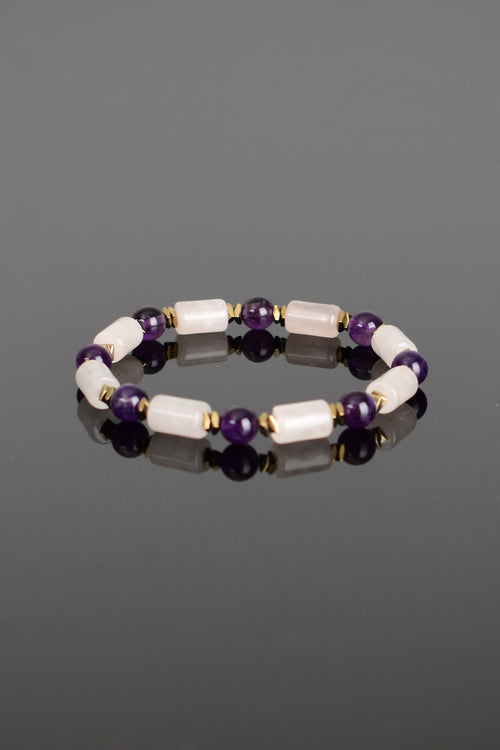 Ametist - Pembe Kuvar Doğal Taş Tasarım Bileklik