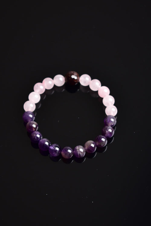 Ametist - Pembe Kuvars - Lal Garnet Doğal Taş Tasarım Bileklik