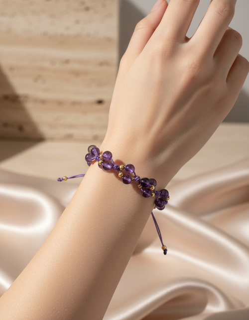 Ametist Üçlü Makrome Özel Tasarım Bileklik