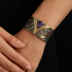 Ametist - Zebercet - Garnet Doğal Taş İşlemeli 925 Ayar Gümüş Bileklik