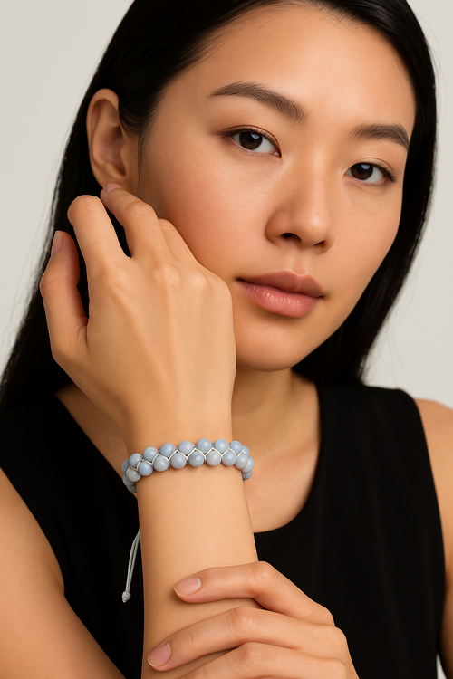 Anjelit 6mm Çift Sıra Makrome Doğal Taş Bileklik