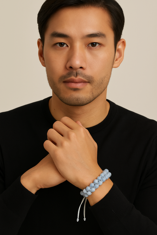 Anjelit 6mm Çift Sıra Makrome Doğal Taş Bileklik