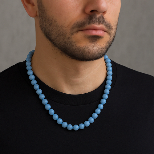 Anjelit 8 mm Düğümlü Doğal Taş Kolye