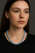 Anjelit 8 mm Düğümlü Doğal Taş Kolye