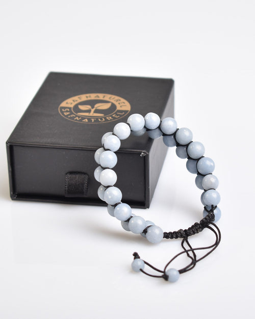 Anjelit 8mm Çift Sıra Makrome Doğal Taş Bileklik