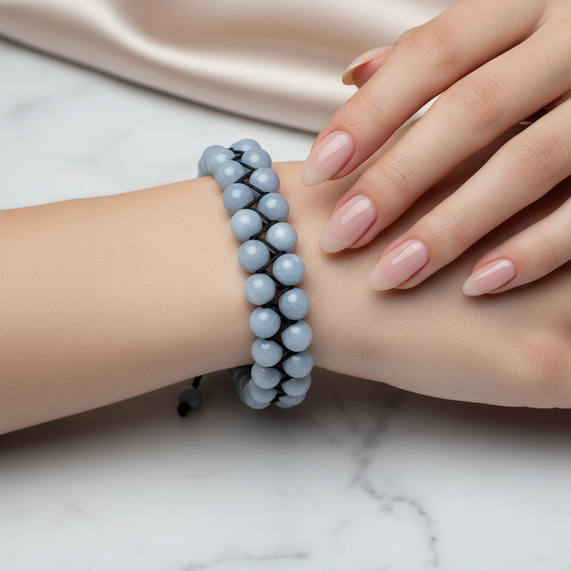Anjelit 8mm Çift Sıra Makrome Doğal Taş Bileklik - Görsel 1 - Safnaturel