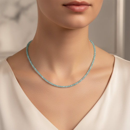 Apatit Doğal Taş 3 mm Gümüş Kapama Kolye