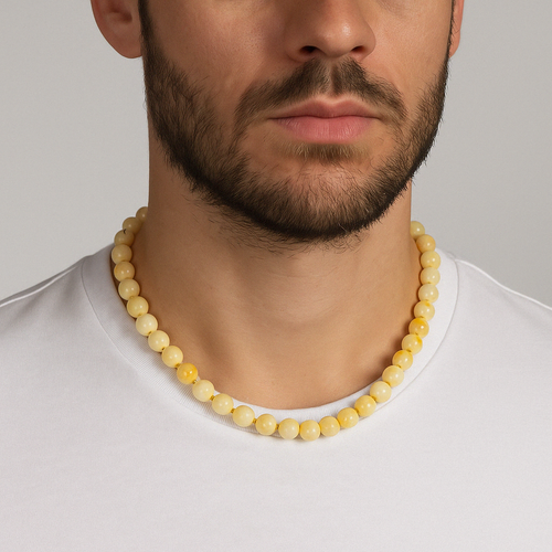 Aragonit 8 mm Düğümlü Doğal Taş Kolye