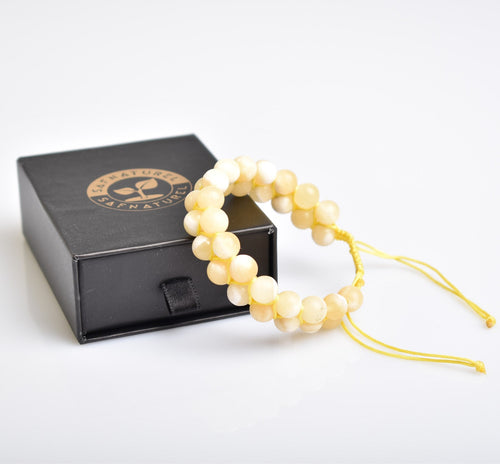 Aragonit 8mm Çift Sıra Makrome Doğal Taş Bileklik