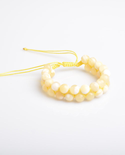 Aragonit 8mm Çift Sıra Makrome Doğal Taş Bileklik