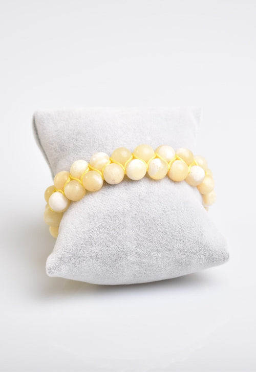 Aragonit 8mm Çift Sıra Makrome Doğal Taş Bileklik