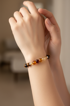 Aslan Burcu -Kehribar - Kaplan Gözü - Sitrin Doğal Taş Gümüş Aparatlı Bileklik