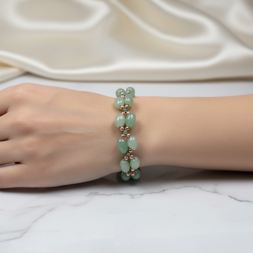 Aventurin Doğal Taş Üçlü Makrome Bileklik