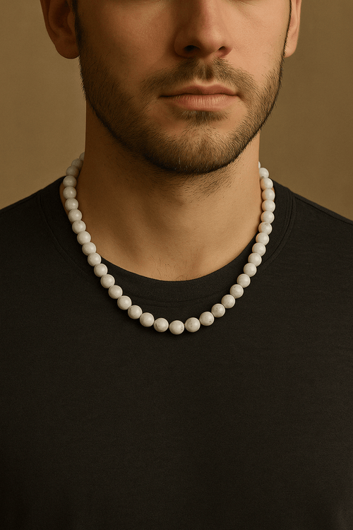 Ay Taşı 8 mm Dizi Doğal Taş Kolye