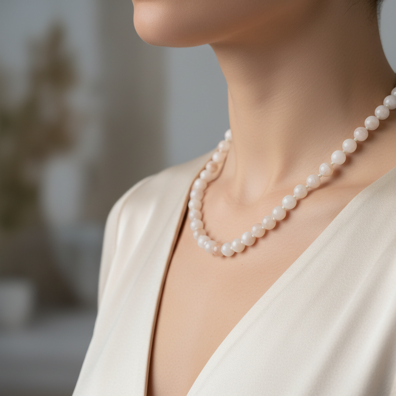 Ay Taşı 8 mm Düğümlü Doğal Taş Kolye - Görsel 1 - Safnaturel