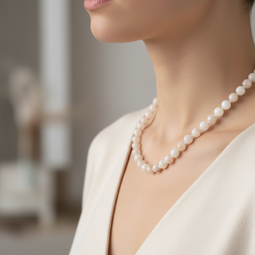 Moonstone 8 mm Knotted Natural Stone Necklace