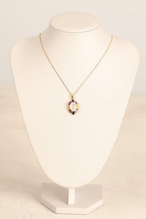 Ay Taşı - Ametist - Sitrin - Lal Garnet Doğal Taş 925 Ayar Gümüş Kolye | Özel Tasarım |