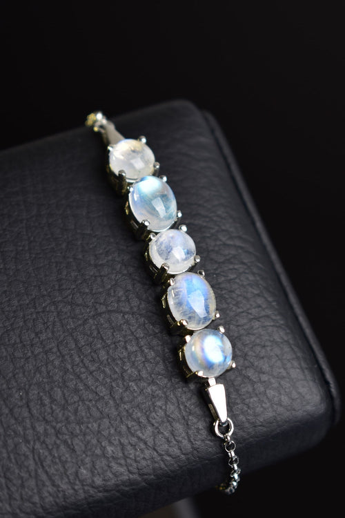 Ay Taşı Doğal Taş 925 Ayar Gümüş Bileklik