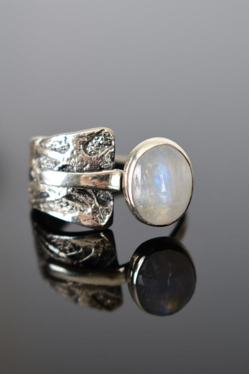 Ay Taşı Doğal Taş 925 Ayar Gümüş Yüzük