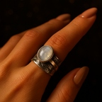 Ay Taşı Doğal Taş 925 Ayar Gümüş Yüzük