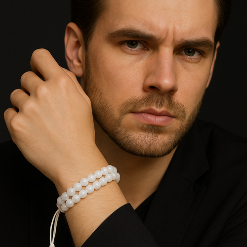 Ay Taşı Doğal Taş Çift Sıra Makrome Bileklik 6 mm