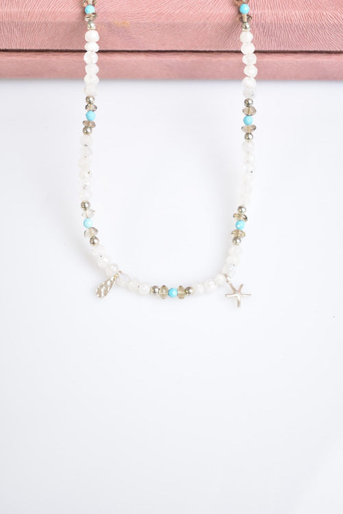 Ay Taşı Doğal Taş Gümüş Süslemeli Kolye