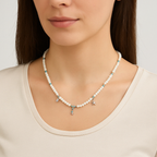 Ay Taşı Doğal Taş Gümüş Süslemeli Kolye