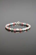 Moonstone - Rhodochrosite - Aventurine Natural Stone Silver Closure Bracelet
