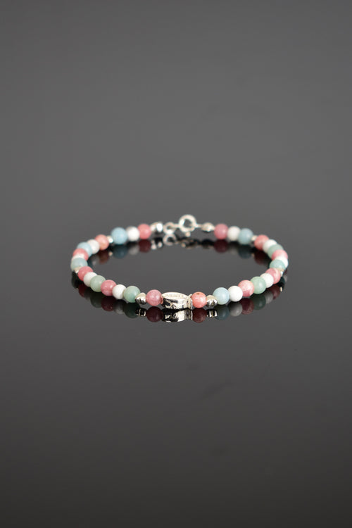 Ay Taşı - Rodokrozit - Aventurin Doğal Taş Gümüş Kapama Bileklik