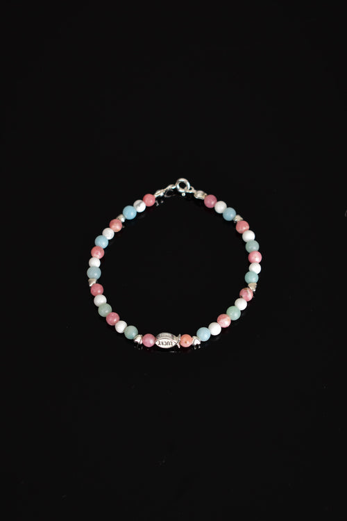 Moonstone - Rhodochrosite - Aventurine Natural Stone Silver Closure Bracelet