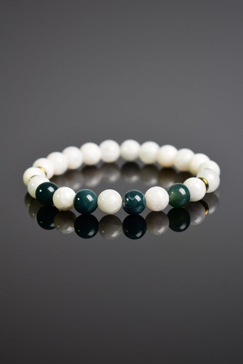 Ay Taşı - Yosunlu Akik Doğal Taş Unisex Bileklik