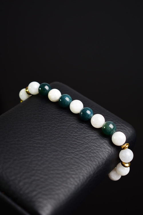 Ay Taşı - Yosunlu Akik Doğal Taş Unisex Bileklik