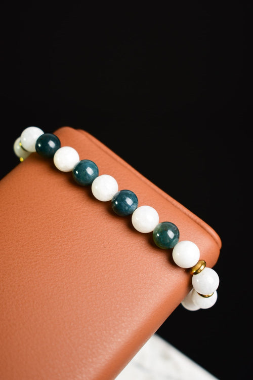 Ay Taşı - Yosunlu Akik Doğal Taş Unisex Bileklik