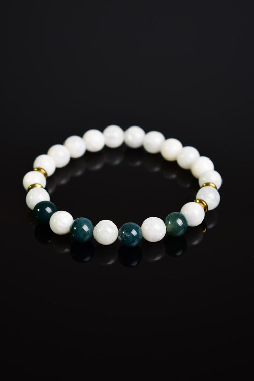 Ay Taşı - Yosunlu Akik Doğal Taş Unisex Bileklik