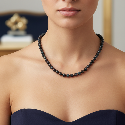 Azurit 6 mm Düğümlü Doğal Taş Kolye Düğümlü