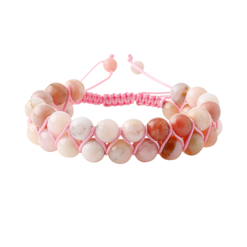 Opal Pembe 8mm Çift Sıra Makrome Doğal Taş Bileklik