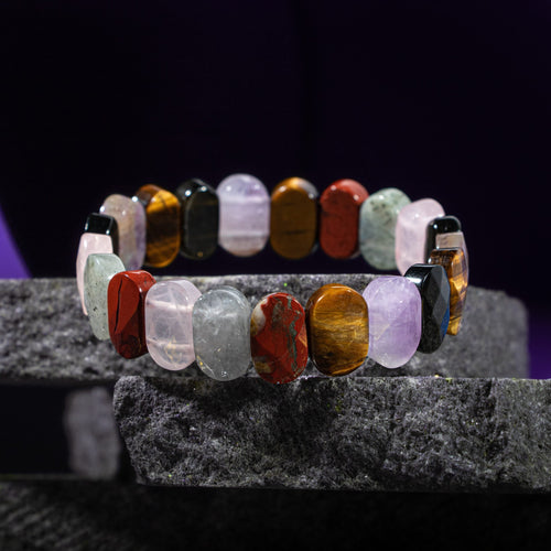 Başak Burcu Bileklik Ametist, Golden Obsidyen, Kaplan Gözü, Labradorit, Pembe Kuvars, Yosunlu Akik