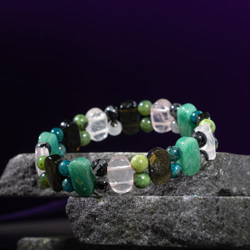 Boğa Burcu Bileklik Golden Obsidyen, Mavi Apatit, Pembe Kuvars, Rutilli Kuvars, Siyah Turmalin, Yeşil Aventurin, Yeşim
