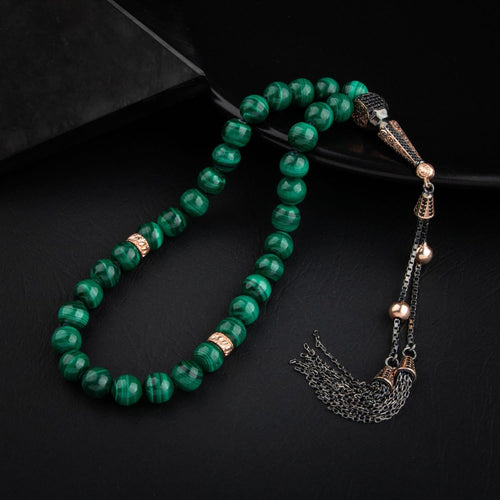 Malakit Doğal Taş 8mm Gümüş Tesbih