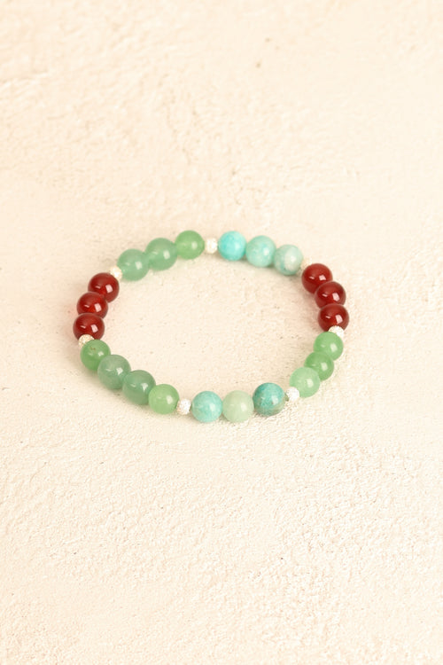 Başak Burcu - Akik - Aventurin - Amazonit Doğal Taş Gümüş Aparat Bileklik