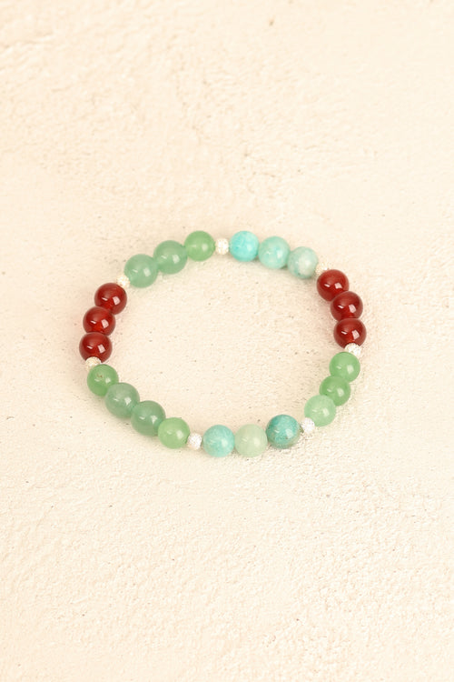 Başak Burcu - Akik - Aventurin - Amazonit Doğal Taş Gümüş Aparat Bileklik