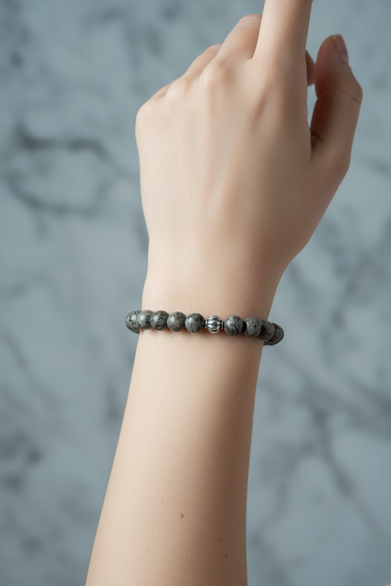 Gri Jasper 6mm Doğal Taş Bileklik - Görsel 2 - Safnaturel