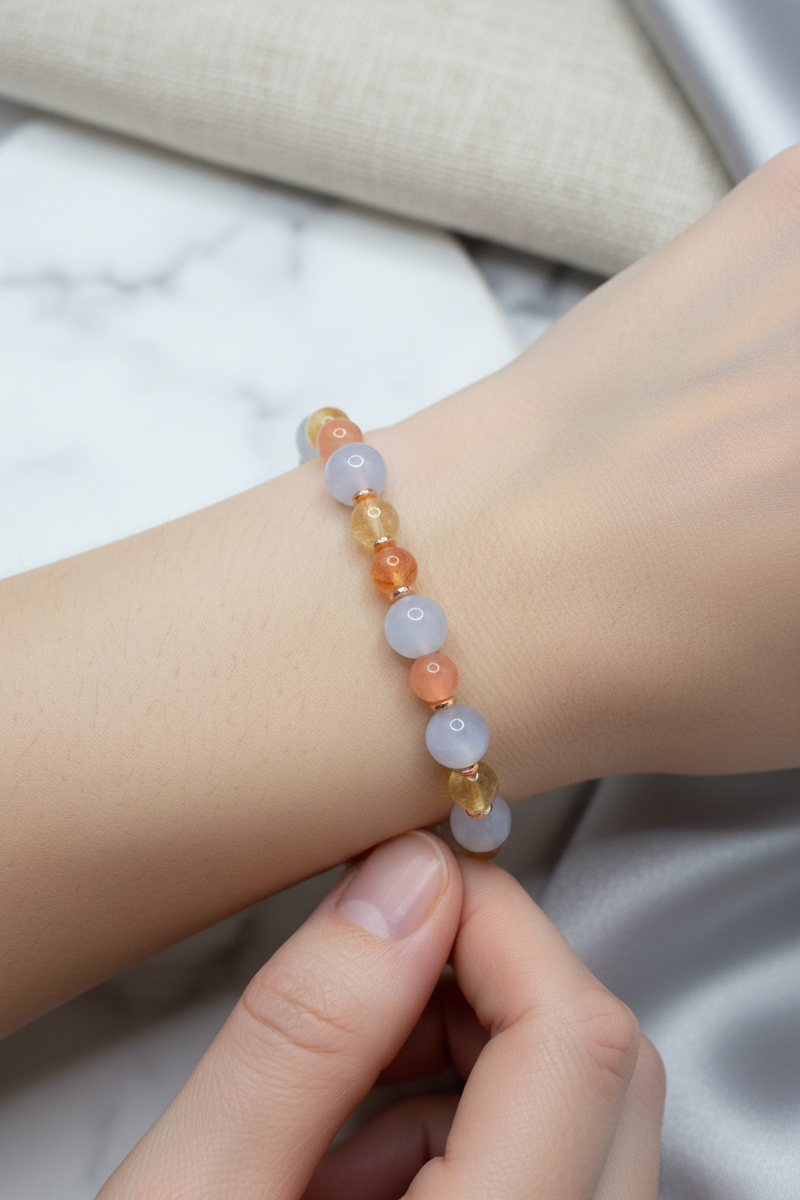 Sitrin, Yemen Akiği, Kalsedon ve Hematit Doğal Taş Bileklik – Misinalı, Unisex Tasarım - Görsel 1 - Safnaturel