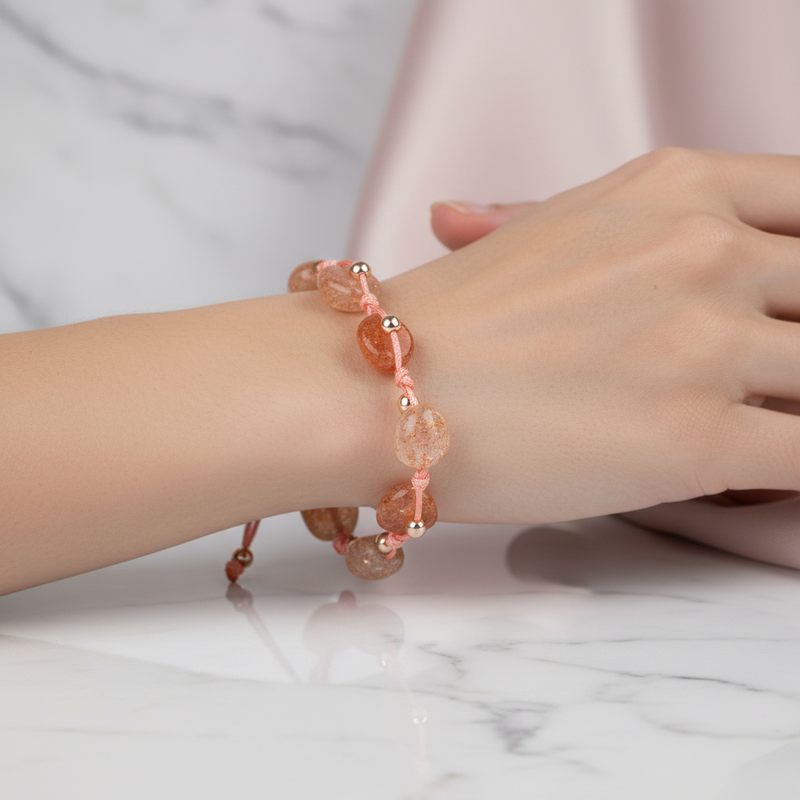 Güneş Taşı Natürel Kesim Doğal Taş Makrome Bileklik – Unisex El İşçiliği - Görsel 2 - Safnaturel