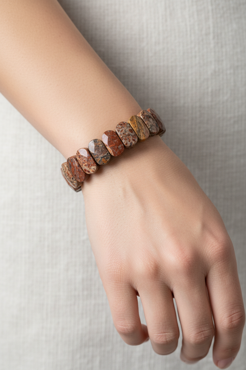 Kahve Jasper Doğal Taş Geniş Kesim Bileklik - Görsel 1 - Safnaturel