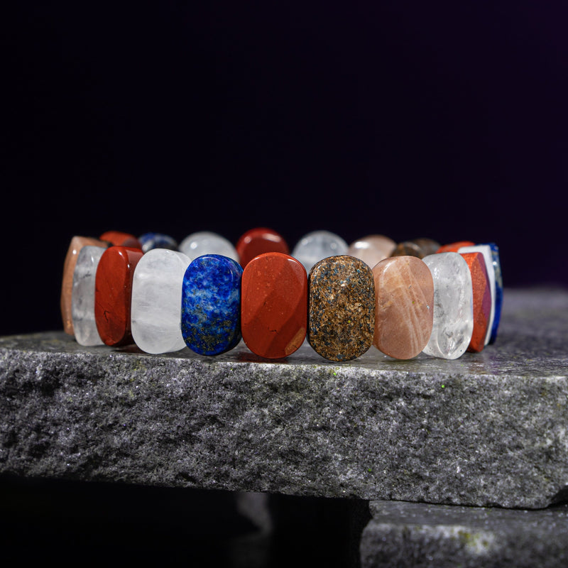 Yay Burcu Bileklik Ay Taşı, Bronzit, Güneş Taşı, Jasper, Lapis Lazuli, Selenit