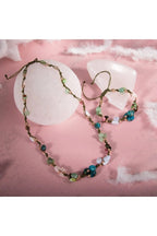 Boğa Burcu Doğal Taş Natürel Makrome Kolye Bileklik Seti Apatit Aventurin Kiyanit Kalsedon Krizopras Pembe Kuvars Turmalin