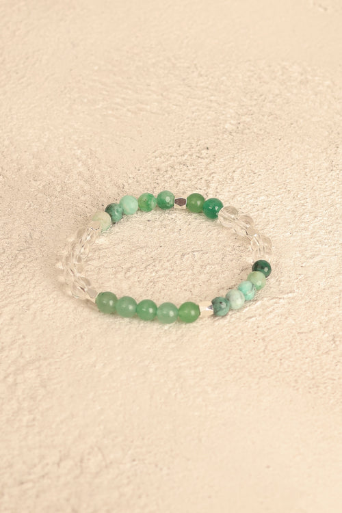 Boğa Burcu - Zümrüt - Aventurin - Kristal Kuvars Doğal Taş Gümüş Aparatlı Bileklik