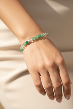 Boğa Burcu - Zümrüt - Aventurin - Kristal Kuvars Doğal Taş Gümüş Aparatlı Bileklik