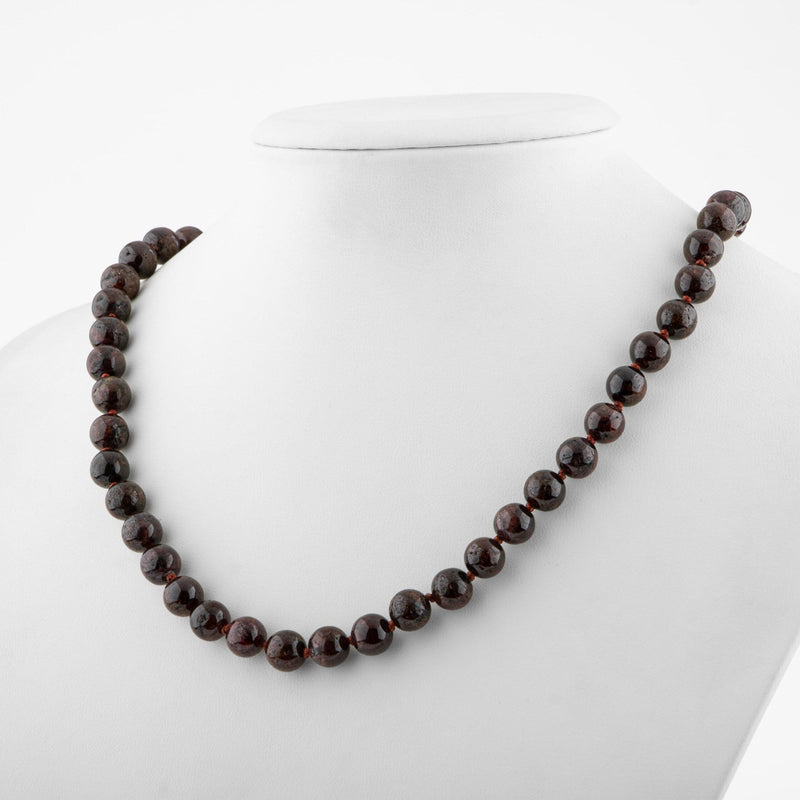 Bordo Granat Lal 8 mm Düğümlü Doğal Taş Kolye - Görsel 4 - Safnaturel